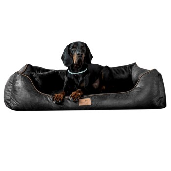 Tierlando ® ALBERTO ORTHO Orthopädisches Hundebett mit Velours Vintage schwarz 80 cm, 22 cm, 60 cm