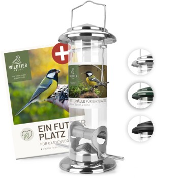 wildtier liebe Futtersäule für Samen, Körner & Kerne 23,5cm, Silber