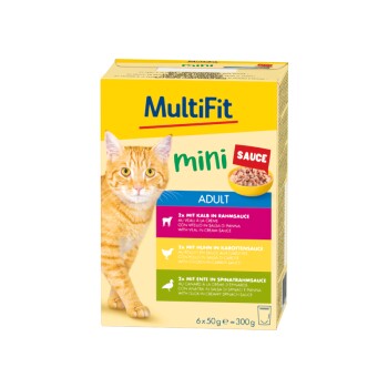 MultiFit Mini Nassfutter Katze Adult, Multipack Sauce 6x50 g Fleisch