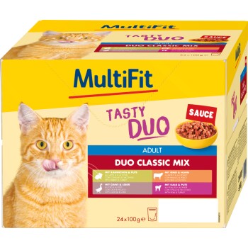 MultiFit Nassfutter Katze Adult, Duo Classic Mix - Tasty Duo, in Sauce, Multipack 24x100 g