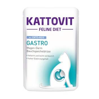 KATTOVIT Feline Diet Nassfutter Katze Gastro Adult Ente und Reis 24x85 g