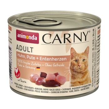 animonda Carny Nassfutter Katze Adult Huhn, Pute und Entenherzen 6x200 g