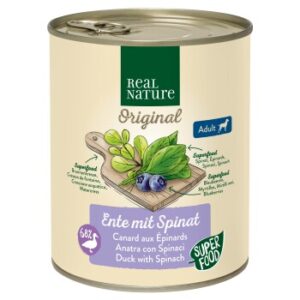 REAL NATURE Original Superfood Nassfutter für Hunde Adult Ente mit Spinat 6x800 g