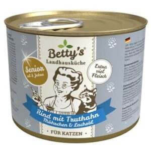 Betty's Landhausküche SENIOR Katze Rind mit Truthahn, Möhrchen & Lachsöl 6x200 g