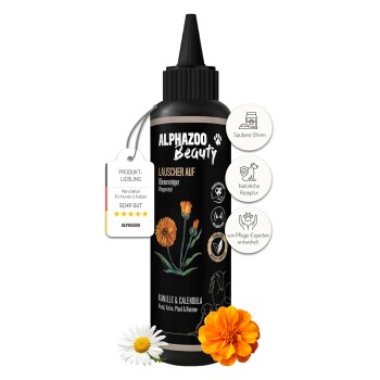 ALPHAZOO Ohrenreiniger 200ml - Lauscher-Auf für Hunde, Katzen, Haus- und Hoftiere