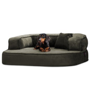 Tierlando ® SHARLEEN VISCO PLUS - Orthopädisches Hundesofa mit kuscheligem Teddystoff dunkles olivgrün 1 m, 40 cm, 80 cm