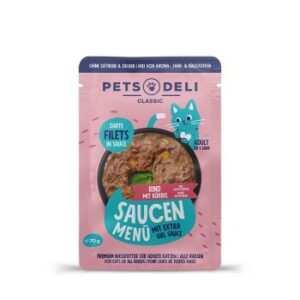 Pets Deli Nassfutter Katze Adult Saucen Menü Rind mit Kürbis 12x70 g