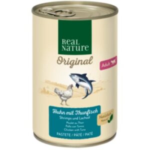 REAL NATURE Original Nassfutter Katze, Adult, Huhn mit Thunfisch, Shrimps und Lachsöl 6x400 g