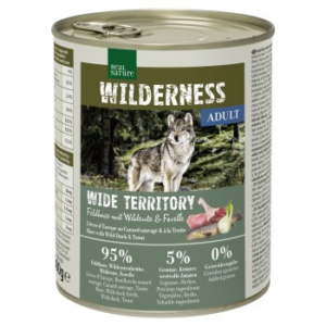 REAL NATURE WILDERNESS Nassfutter für Hunde Adult Wide Territory, Feldhase mit Wildente und Forelle 6x800 g
