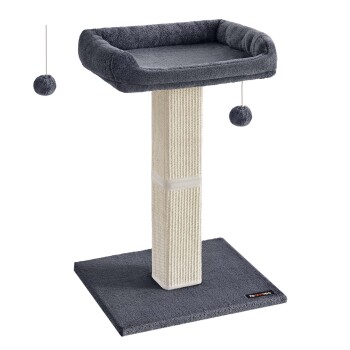 FEANDREA Kratzbaum Kratzstamm 71cm mit Plüschball dunkelgrau