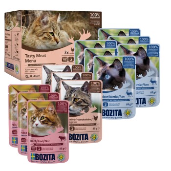 BOZITA Nassfutter für Katzen Adult Fleischmenü Multibox 12x85 g