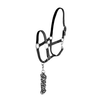 4Horses Halfterset Sportsline mit Strick schwarz VB/ COB (Vollblut)