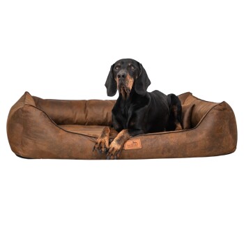 Tierlando ® ALBERTO ORTHO Orthopädisches Hundebett mit Velours Vintage hellbraun 1,2 m, 25 cm, 85 cm