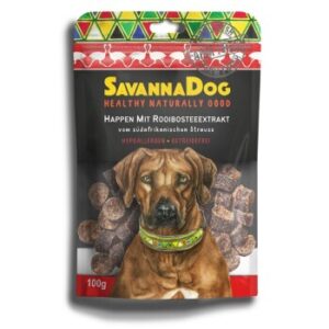 SavannaDog vom südafrikanischen Strauß Happen 100 g mit Rooibostee
