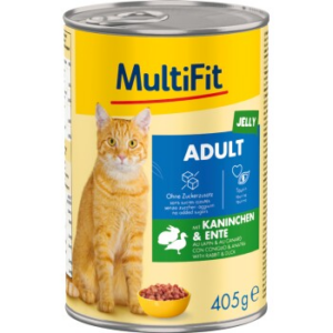 MultiFit Nassfutter Katze Adult, in Gelee, Kaninchen und Ente 12x405 g