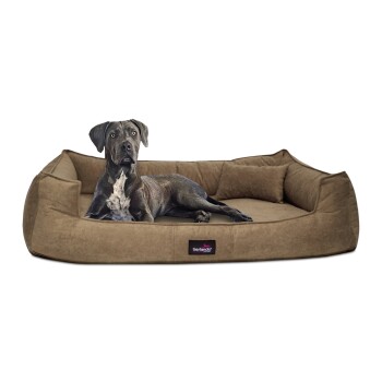 Tierlando ® BRUCE VELOURS Orthopädisches Hundebett Soft hellbraun 1,3 m, 25 cm, 1 m