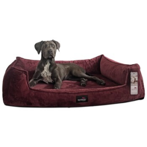 Tierlando ® Orthopädisches Hundebett FRANKLIN Kuscheliger Teddy-Stoff - Hundesofa bordeaux 1,3 m, 25 cm, 1 m