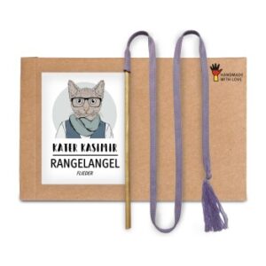Kater Kasimir RANGELANGEL - Die natürliche Spielangel für Katzen, mit flieder-farbenem Baumwollband und Buchenholzstab