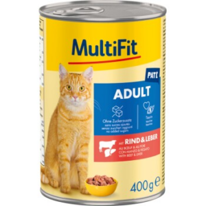 MultiFit Nassfutter Katze Adult, Paté, Rind und Leber 24x400 g