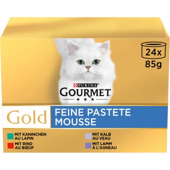 GOURMET Gold Feine Pastete Kaninchen, Rind, Kalb, Lamm 24x85g Stk.