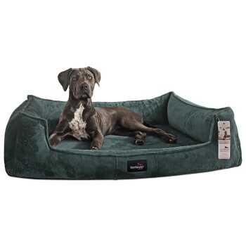 Tierlando ® Orthopädisches Hundebett FRANKLIN Kuscheliger Teddy-Stoff - Hundesofa petrol 90 cm, 22 cm, 75 cm