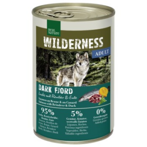 REAL NATURE WILDERNESS Nassfutter für Hunde Adult Dark Fjord, Lachs mit Rentier und Ente 6x400 g