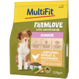 MultiFit Farmlove Trockenfutter Hund Junior, mit Geflügel, Spinat & Pastinake 2,5 kg