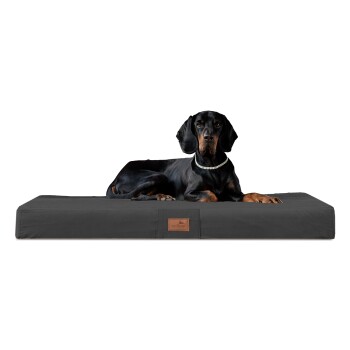 Tierlando ® FLOKI ORTHO PLUS Orthopädische Hundematte aus Plüsch & High-Tech-Velours schwarz/ graphit 1 m, 13 cm, 80 cm