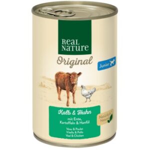 REAL NATURE Original Nassfutter für Hunde Junior Kalb und Huhn 6x400 g