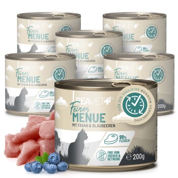 REAVET Katzenfutter nass - Huhn mit Fasan & Blaubeeren 6 x 200g