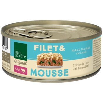 REAL NATURE Filet & Mousse Adult Huhn und Thunfisch mit Leinöl 6x85 g