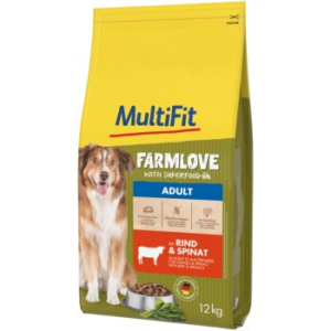 MultiFit Farmlove Trockenfutter Hund Adult, Rind und Spinat 12 kg