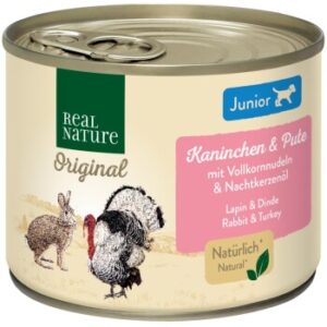 REAL NATURE Original Nassfutter für Hunde Junior Kaninchen und Pute 6x200 g