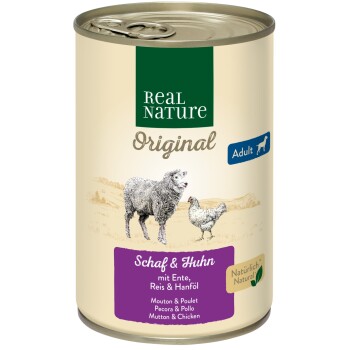 REAL NATURE Nassfutter Hund, Adult, Schaf und Huhn 6x400 g