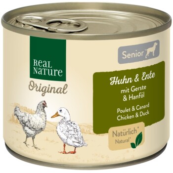 REAL NATURE Nassfutter Hund, Senior, Huhn und Ente 6x200 g